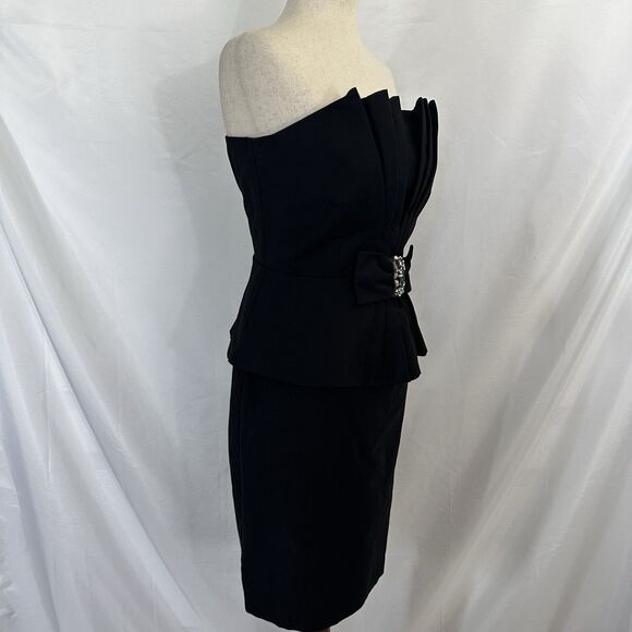 NWT Eliza J Black Strapless Peplum Cocktail Dress Beaded Bow Size 8 - Picture 5 of 10